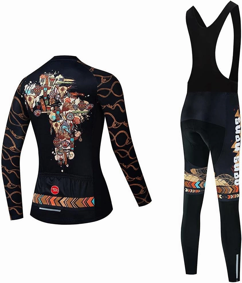 Women's Cycling Jersey Set Bike Shirt Long Sleeve Cycling Clothing Bicycle Bib Pants with Gel Padded
