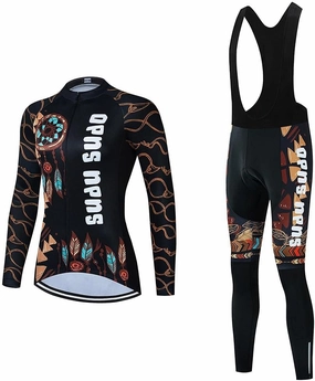 Women's Cycling Jersey Set Bike Shirt Long Sleeve Cycling Clothing Bicycle Bib Pants with Gel Padded