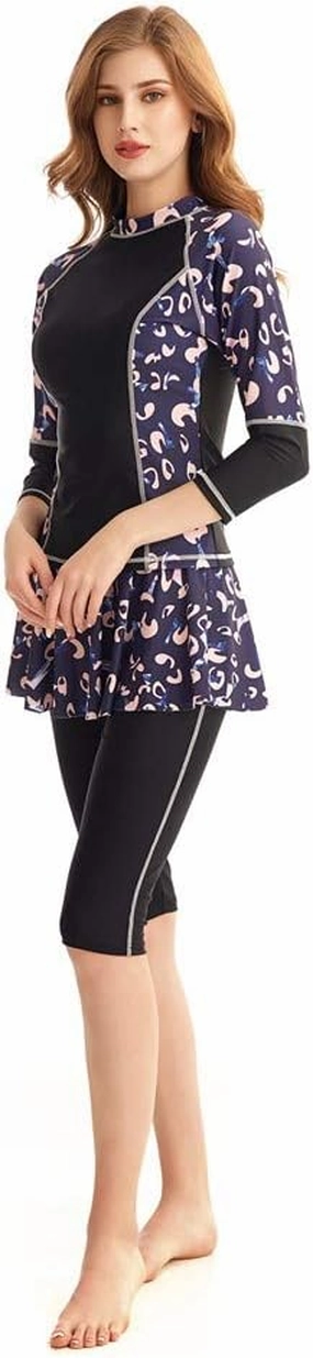 Women's Long Sleeve Swimwear Swim Skirt Swimsuit Set Surfing Suit Burkini Rash Guard