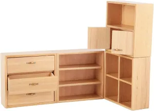 Wooden Display Cabin 1:12 Miniature Doll Furniture Doll House Furniture Miniature Furniture Miniature Dollhouse Accessories Storage Cabinet for Dollhouse(Natural Color, 12)