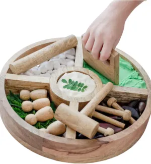 Wooden Tinker Tray & Pounding Set – Montessori Sensory Play Tray with Peg Dolls, Wooden Nails, Hammer & Playdough Tools for Fine Motor & Imaginative Play