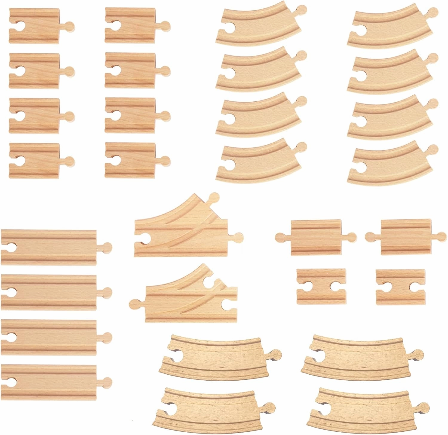 Wooden Train Track 30Pcs, Wood Train Tracks Expansion Accessories Expansion Pack fits Melissa and Doug, Brio, Thomas, Montessori Toys, Birthday Gift for Boys Girls Toddler Kids
