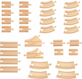 Wooden Train Track 30Pcs, Wood Train Tracks Expansion Accessories Expansion Pack fits Melissa and Doug, Brio, Thomas, Montessori Toys, Birthday Gift for Boys Girls Toddler Kids
