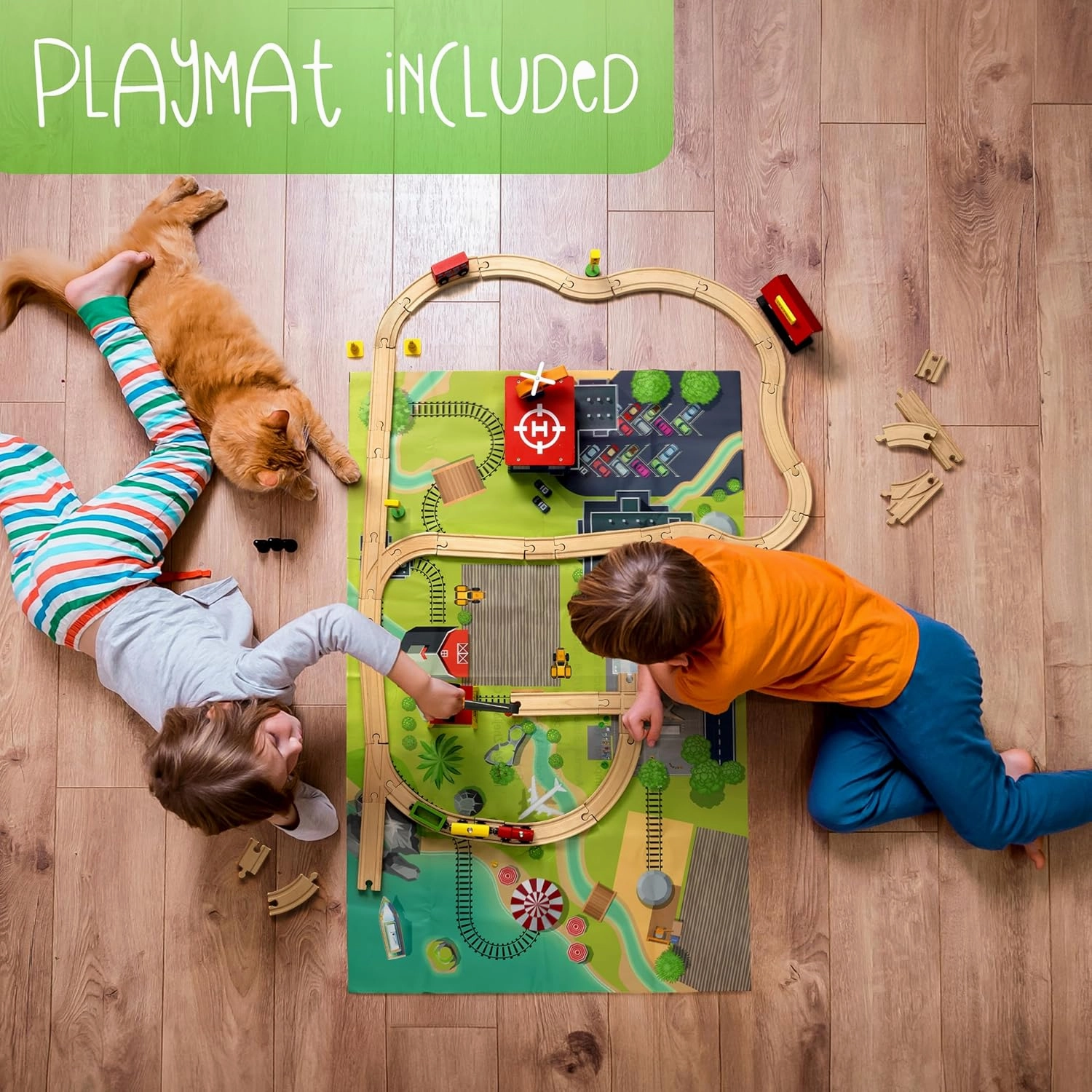 Wooden Train Tracks Set - 52 pcs Bonus Railroad Map –Compatible W All Major Wooden Railway Toy Brands Including: Thomas The Train Track Set, Brio Train, Melissa and Doug Train Set for Kids 3 