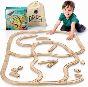Wooden Train Tracks Set - 52 pcs Bonus Railroad Map –Compatible W All Major Wooden Railway Toy Brands Including: Thomas The Train Track Set, Brio Train, Melissa and Doug Train Set for Kids 3 