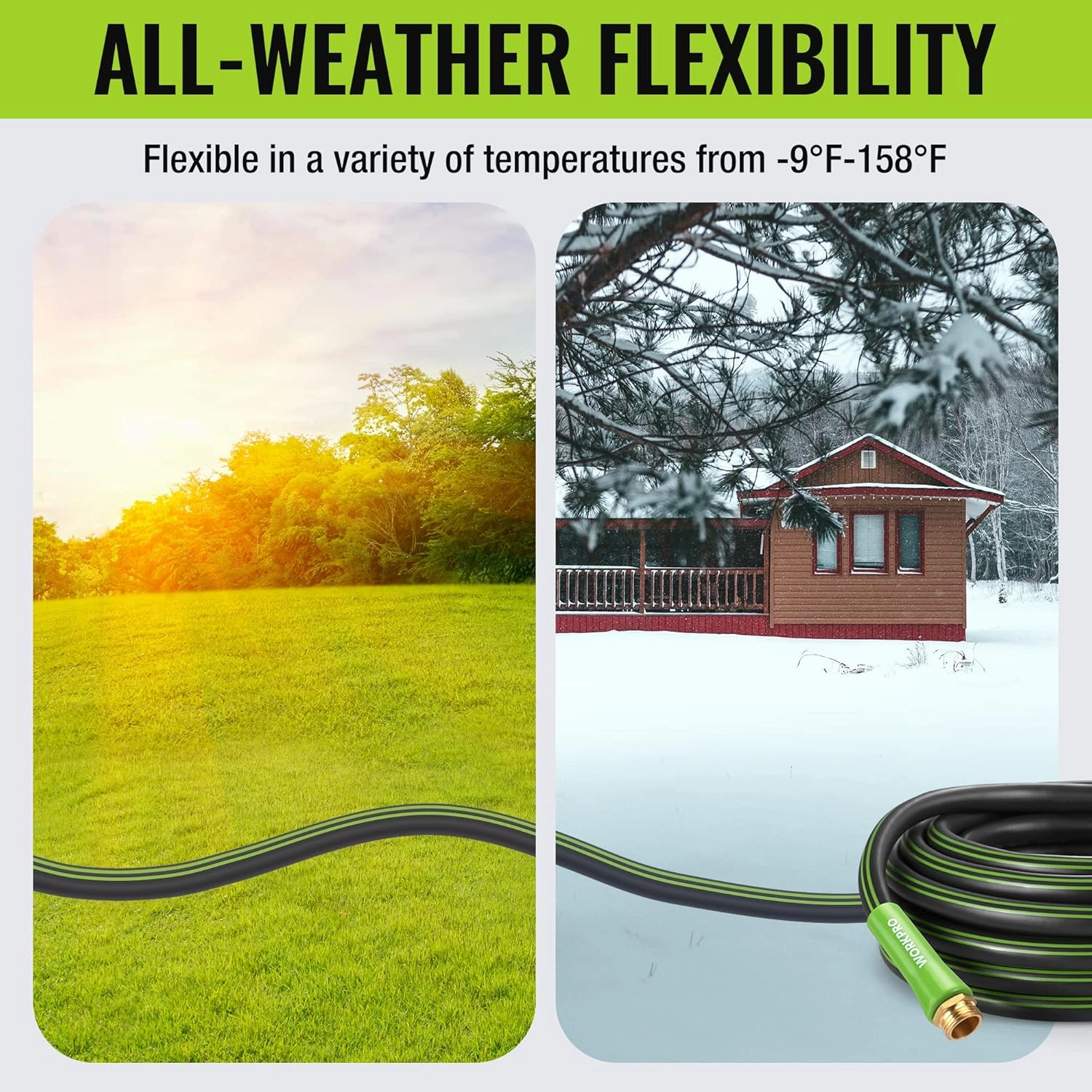 WORKPRO Garden Hose 5/8 IN x 50 FT, Heavy Duty, Flexible and Lightweight Water Hose with Rotary Handle, 3/4" GHT Solid Brass Fittings, for All-weather Outdoor, Lawn, Garden & Yard,Car wash