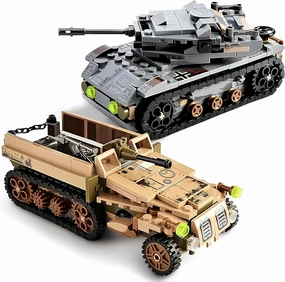 WW2 Army Tank Empire Toys Building Set - German Tiger & American Hummer Models with 1061 Blocks, Military Gifts for Boys & Kids Age 8-14，Total 26 Models