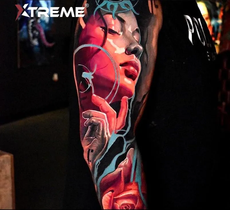 Xtreme Ink 5 Color Neon Set, Electrifying Tattoo Inks for Vibrant Neon Effects, Neon Pink, Orange, Yellow, Green, Blue - UV-Free Brilliance, Ethical, Water-Based, Vegan, and Safe (Set of 5, 1/2 oz)