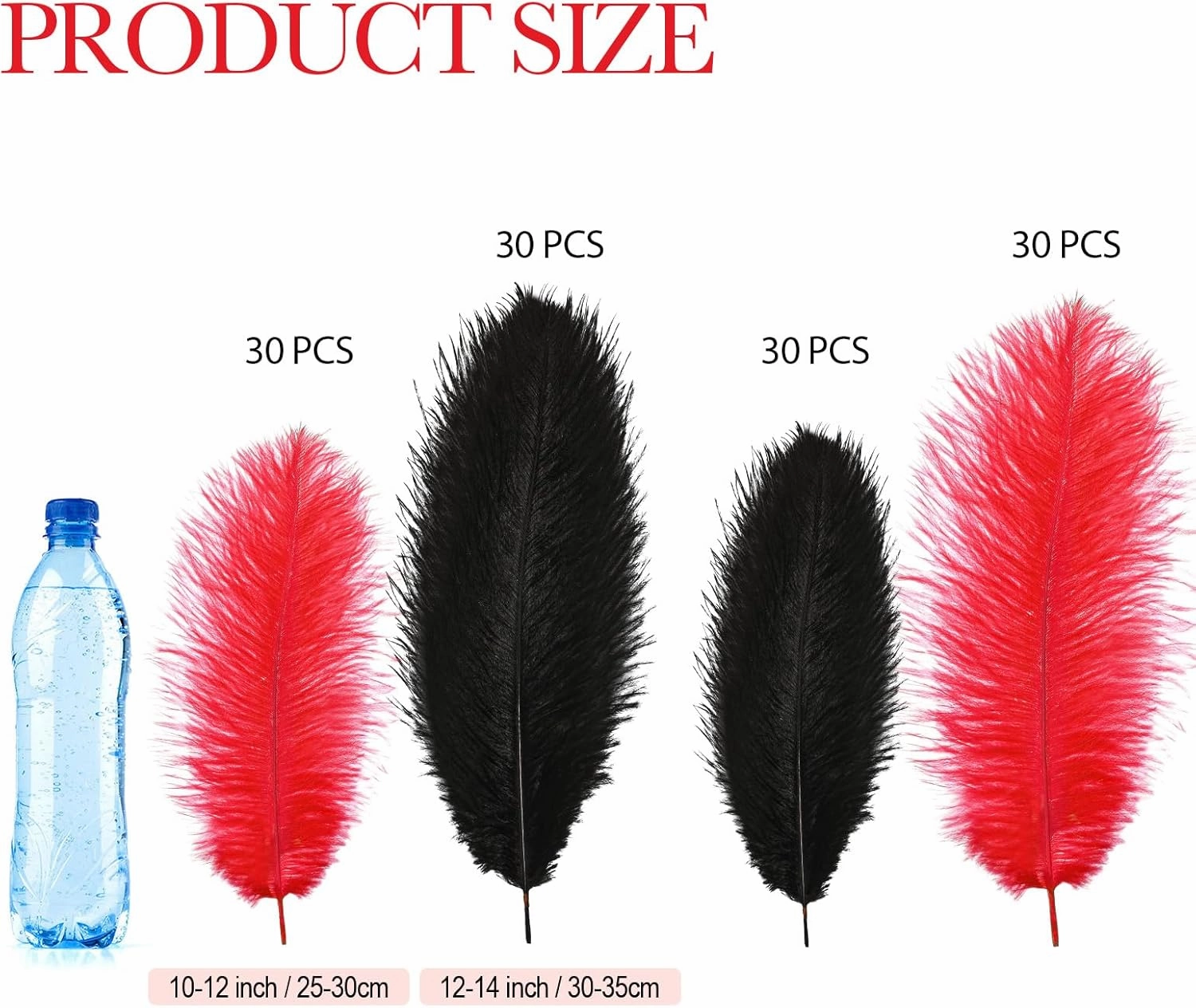 XunYee 120 Pcs 1920s Natural Ostrich Feathers Bulk 10-12 Inch/ 12-14 Inch Large Ostrich Feather Plumes for Centerpieces Bulk Feathers for Wedding Table Party Decoration (Black, Red)
