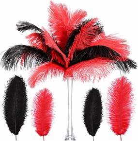 XunYee 120 Pcs 1920s Natural Ostrich Feathers Bulk 10-12 Inch/ 12-14 Inch Large Ostrich Feather Plumes for Centerpieces Bulk Feathers for Wedding Table Party Decoration (Black, Red)