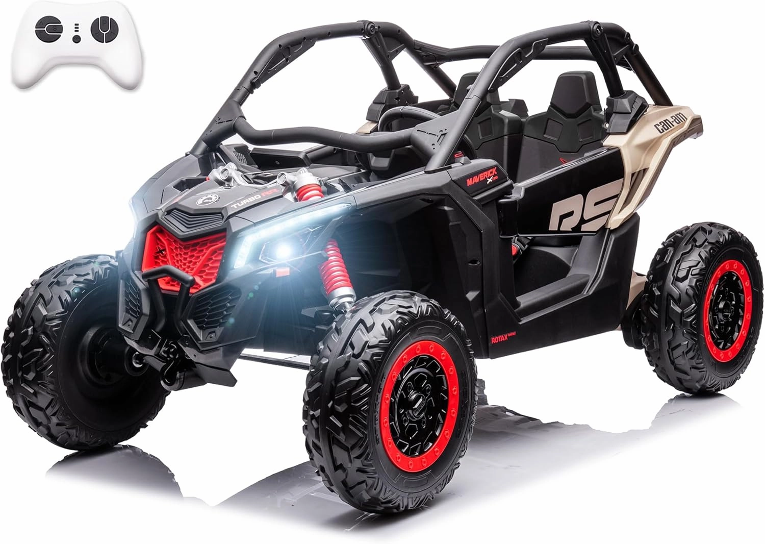 XXXL 24V 2 Seater Kids UTV with Remote Control Licensed Can-Am Maverick UTV 4WD Ride On Toy for Big Kids Ride On Truck with EVA Wheels, LED Headlight, Music Player, Shock Absorber, Black