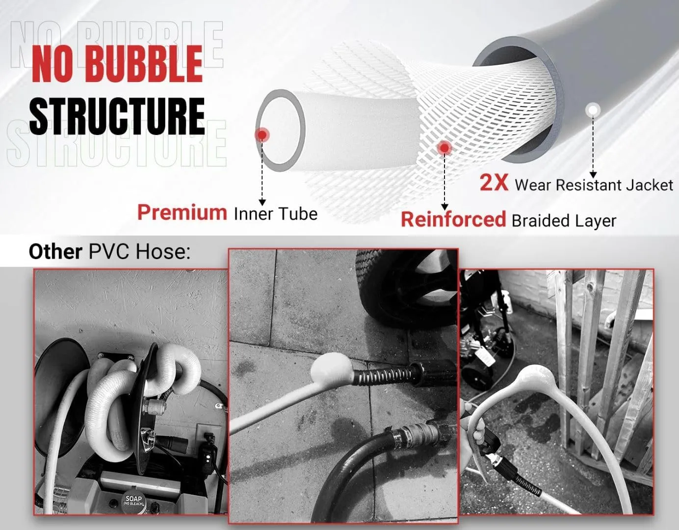 YAMATIC Super Flexible Pressure Washer Hose 25FT for Power Washer Replacement, Kink Resistant Extension With Leak-Free M22 Female & 3/8" Quick Connect Adapters, 1/4" 3200 PSI, Grey
