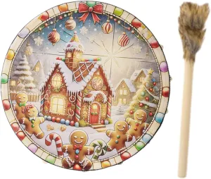 Yiju Christmas Drum Musical Toy with Drum Stick Tabletop Fashion Gingerbread Man Wooden Toy Kids Drum for Family School Indoor, House Pattern