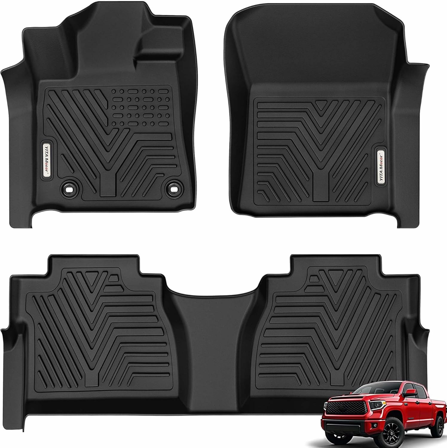 YITAMOTOR Floor Mats Compatible with Toyota Tundra, Custom Fit Floor Liners for 2014-2021 Toyota Tundra Double Cab & Crew Max Cab, 1st & 2nd Row All Weather Protection