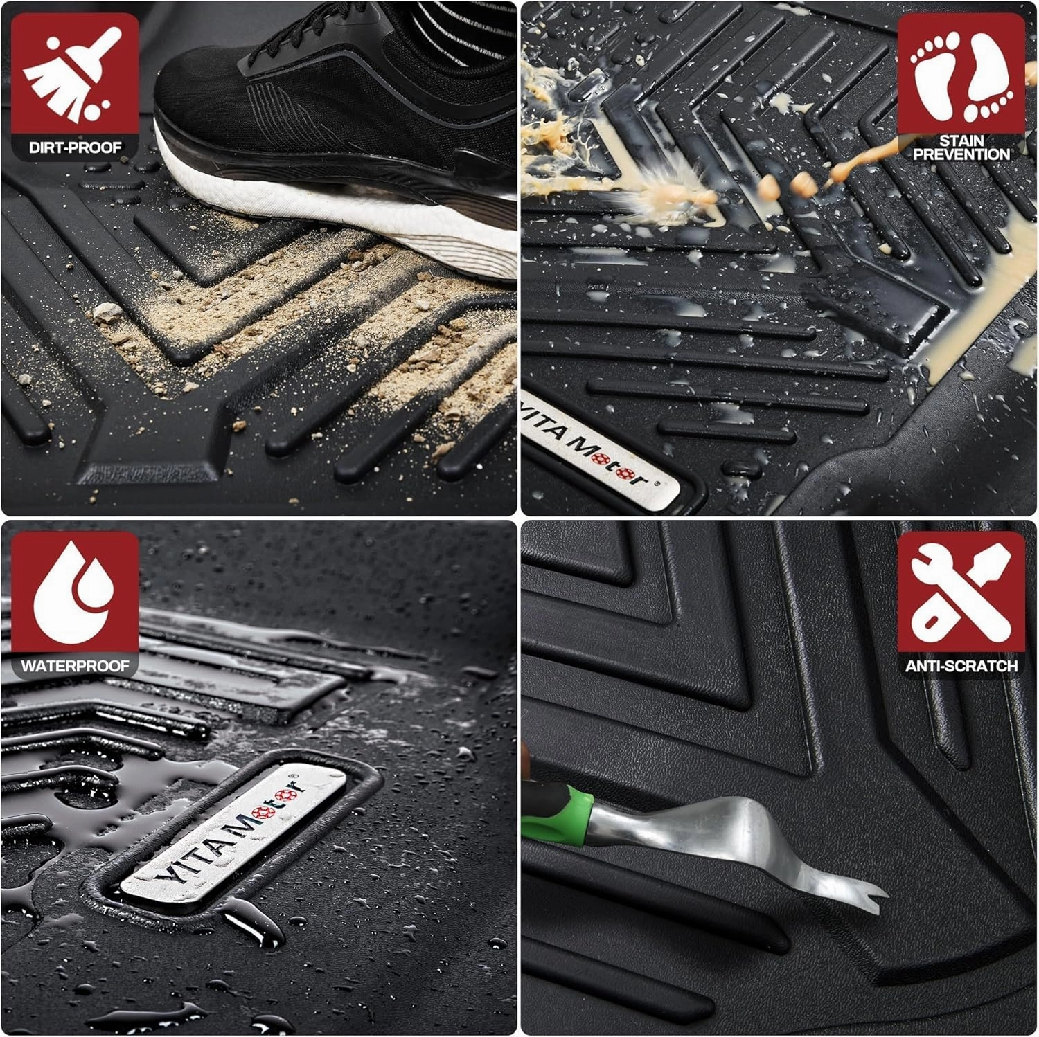 YITAMOTOR Floor Mats Compatible with Toyota Tundra, Custom Fit Floor Liners for 2014-2021 Toyota Tundra Double Cab & Crew Max Cab, 1st & 2nd Row All Weather Protection