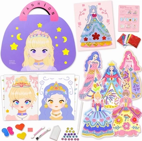 YUANJIA.Y Princess Dress Up Game Set for Girls, Princess Fantasy Makeup Book with Diamond Painting & Paper Art Craft Kits, Creative Dress Up Sticker Book Girl Toy for Ages 4-9 Christmas Birthday Gifts