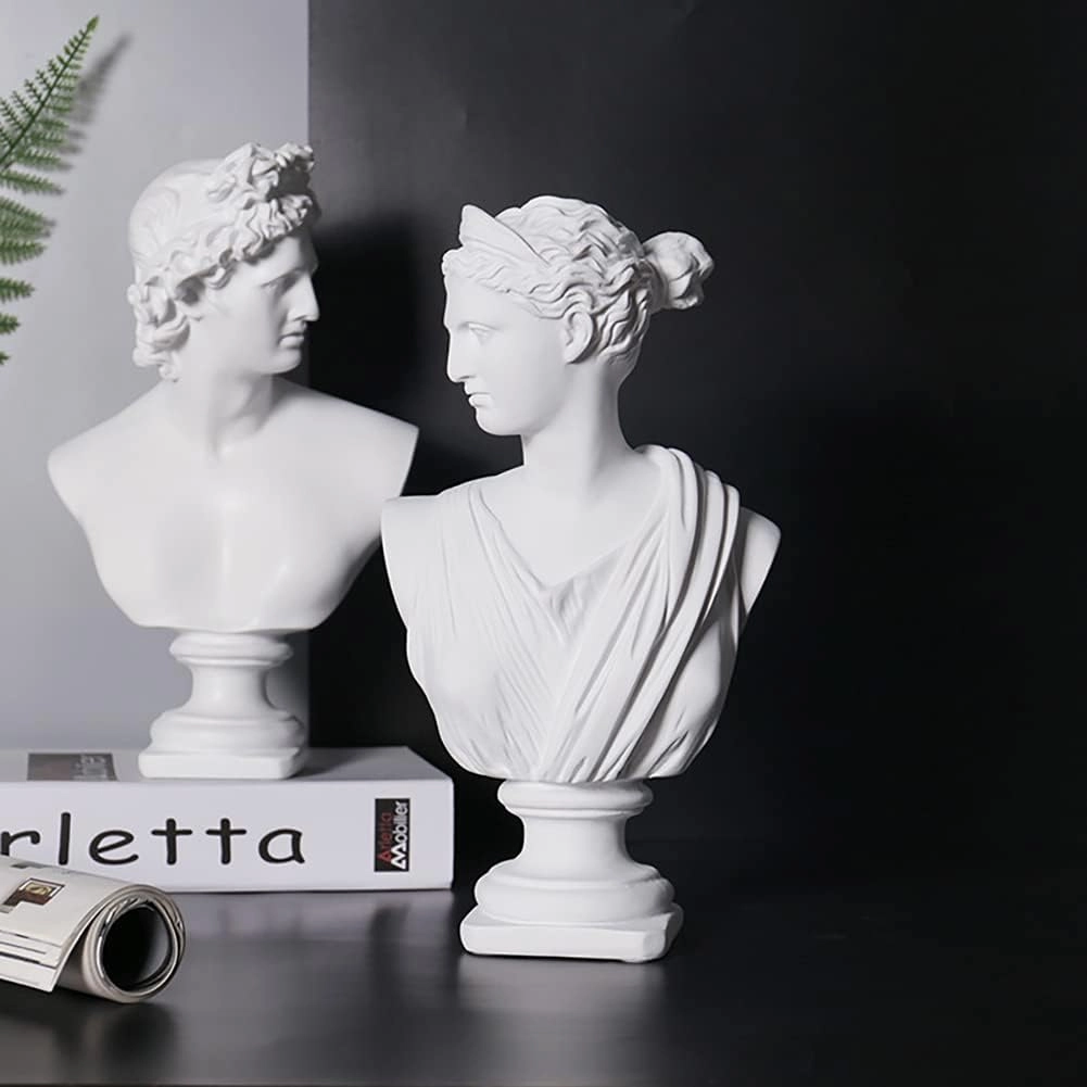 YUEOECOR 11.8 Inch Classic Greek White Athena Woman Bust Statue, Large Resin Roman Goddess Anna Sculpture for Home Décor