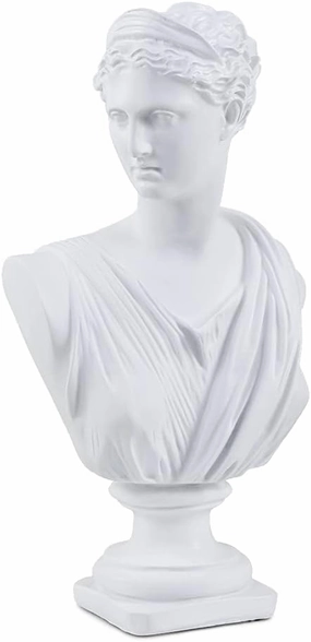 YUEOECOR 11.8 Inch Classic Greek White Athena Woman Bust Statue, Large Resin Roman Goddess Anna Sculpture for Home Décor