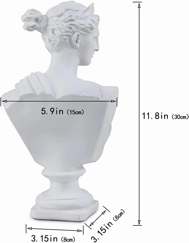 YUEOECOR 11.8 Inch Classic Greek White Athena Woman Bust Statue, Large Resin Roman Goddess Anna Sculpture for Home Décor