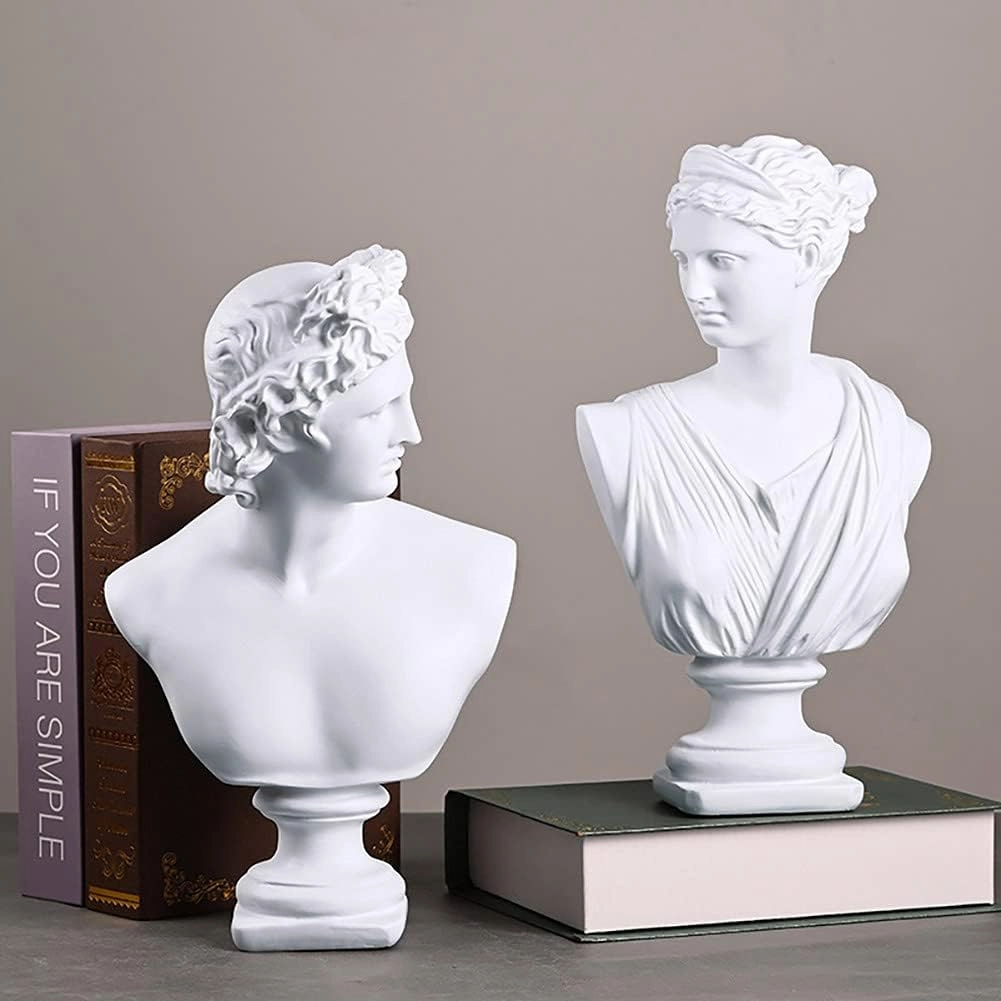 YUEOECOR 11.8 Inch Classic Greek White Athena Woman Bust Statue, Large Resin Roman Goddess Anna Sculpture for Home Décor