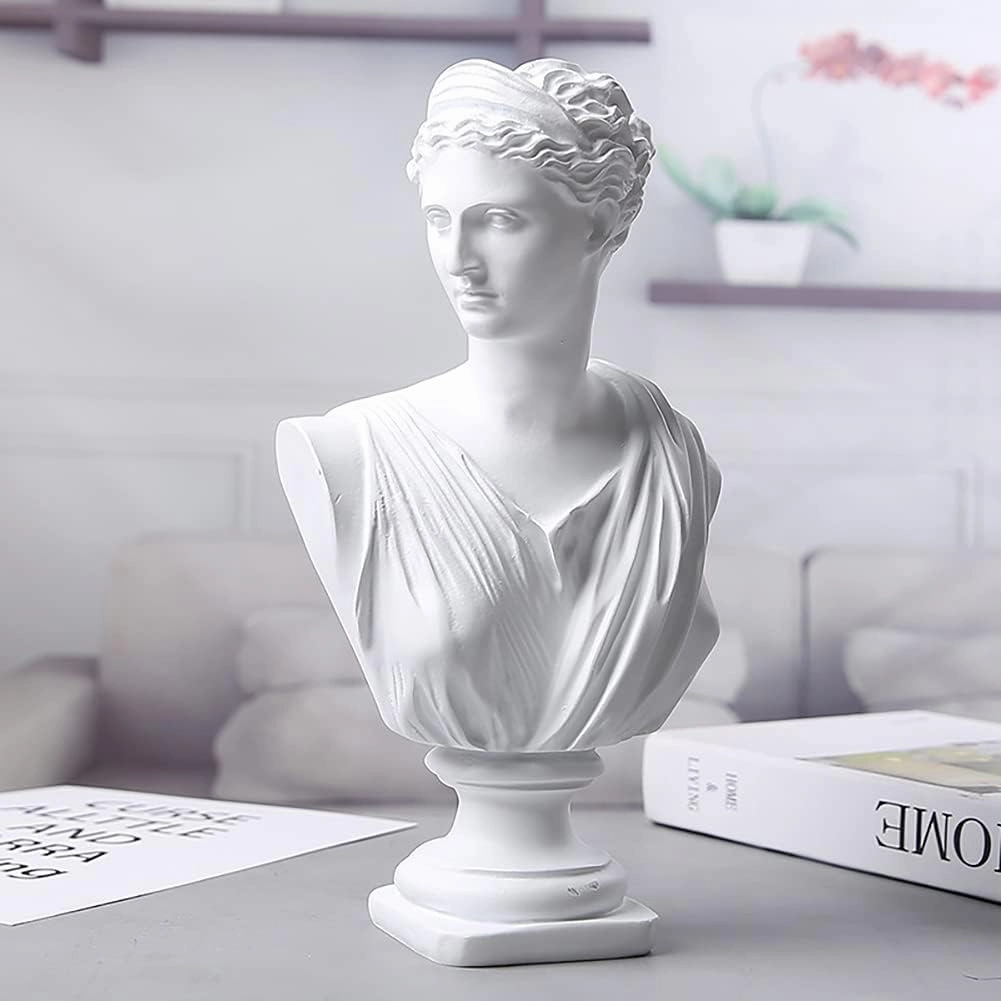 YUEOECOR 11.8 Inch Classic Greek White Athena Woman Bust Statue, Large Resin Roman Goddess Anna Sculpture for Home Décor