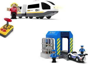 Z MAYABBO Wooden Train Accessories of Police Station & Remote Control Train Fits for Wooden Track Set for Toddlers