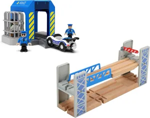 Z MAYABBO Wooden Train Set Accessories Train Bridge Police Station for Wood Train Tracks, Compatible for All Wooden Track Railway