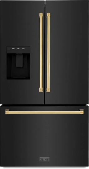 Z Line Kitchen and Bath ZLINE Autograph 36 in. Black Stainless Standard Refrigerator w/Gold Handles (RSMZ-W-36-BS-G)