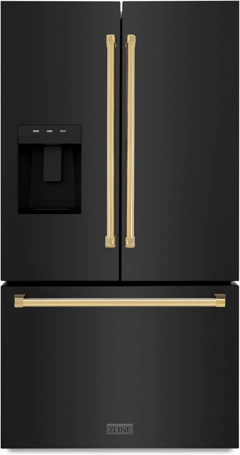 Z Line Kitchen and Bath ZLINE Autograph 36 in. Black Stainless Standard Refrigerator w/Gold Handles (RSMZ-W-36-BS-G)