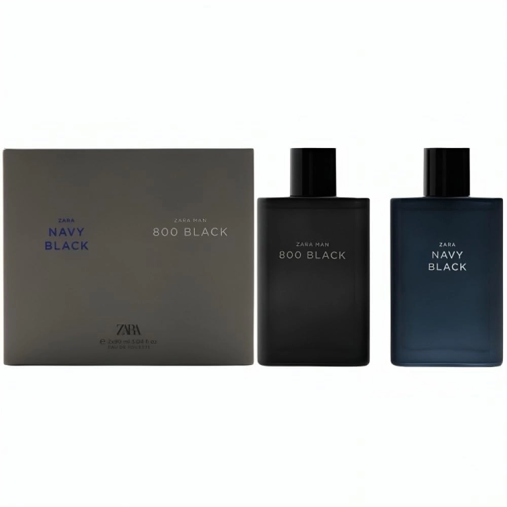 Zara Man Navy Black   800 Black Cologne Set for Men EDT Eau de Toilette 2x 90 ML (3.04 FL. OZ)