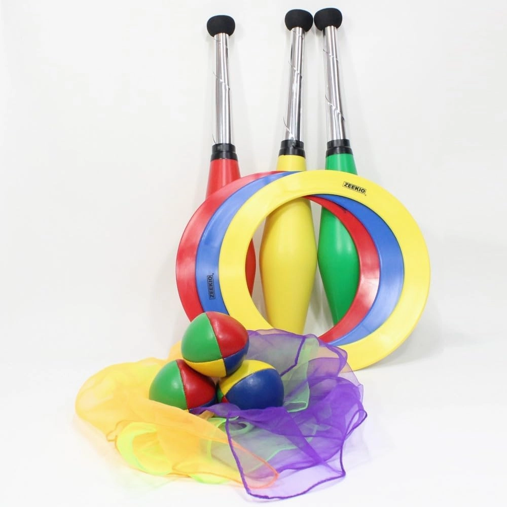 Zeekio YoYoSam - Juggling Kit - Learn to Juggle - for Beginners - Juggling Starter Set Durable - Vibrant Colors - Complete Starter Kit - 3 Balls, 3 Scarves, 3 Rings & 3 Clubs