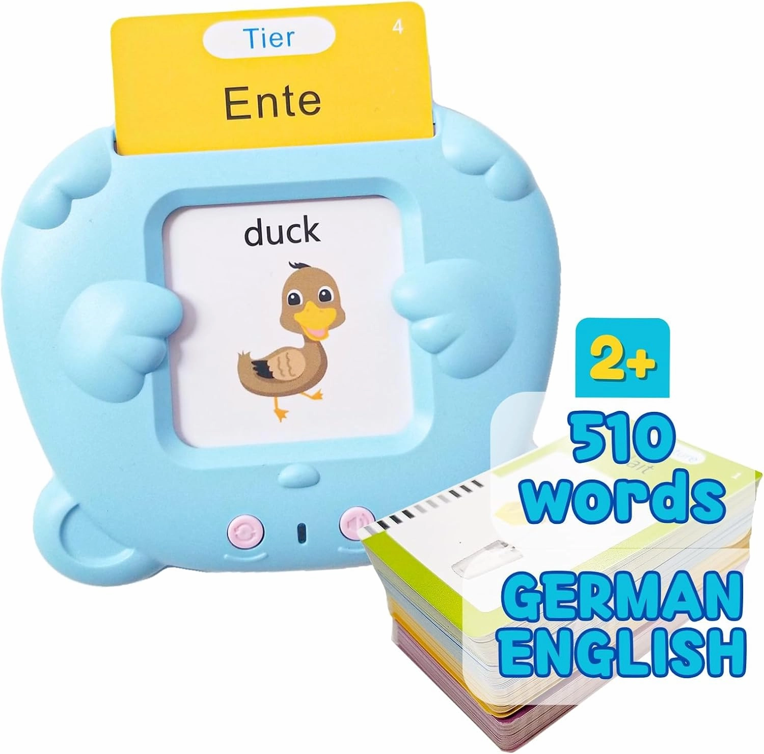 ZEENKIND German & English Talking Flash Cards with 510 Sight Words for Toddlers 2 3 4 5 6 Years Old, Learn German for Kids, Audible Pocket Speech Early Learning Bilingual Flashcard Toys, 255 Cards