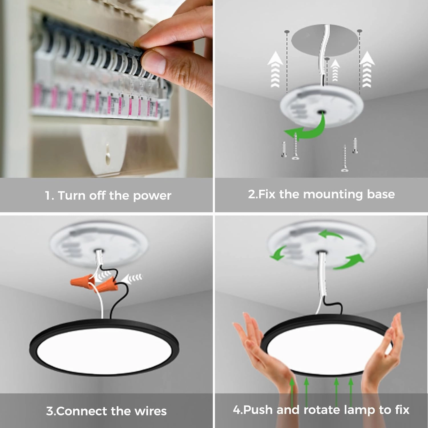zemty 12 Inch LED Ceiling Light with Night Light 1800K, 3000K/4000K/6500K Dimmable Light Fixtures with Remote Control,24W 2400lm Low Profile Ceiling Lamp for Bedroom LivingRoom Kitchen-Black