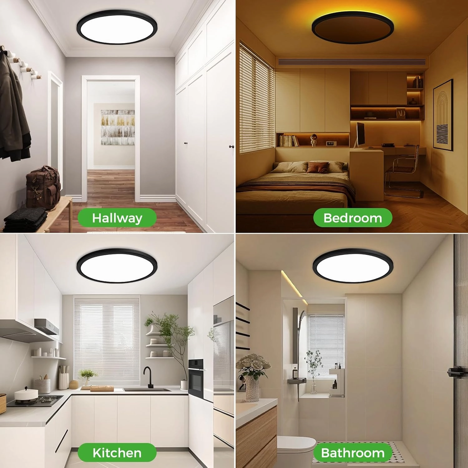 zemty 12 Inch LED Ceiling Light with Night Light 1800K, 3000K/4000K/6500K Dimmable Light Fixtures with Remote Control,24W 2400lm Low Profile Ceiling Lamp for Bedroom LivingRoom Kitchen-Black