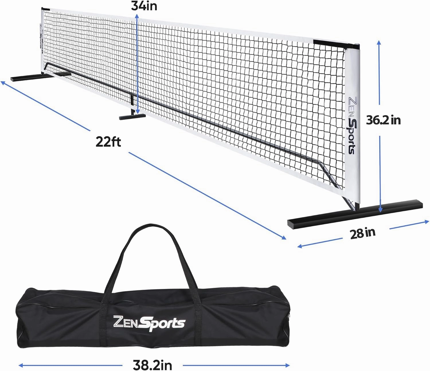 ZENY Portable Pickleball Net Set System with Metal Frame and 22FT Regulation Size Pickball Net with Carry Bag for Backyard, Driveways, Outdoor Game