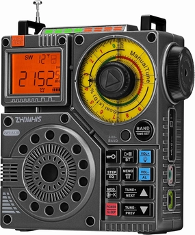 ZHIWHIS Shortwave Radio with Bluetooth and APP Control, AM FM VHF SW WB Portable Receiver, Super Bass/5 Types of Light Effects/6 EQ/Recording Rechargeable Stereo Emergency Radios Player ZWS-A320