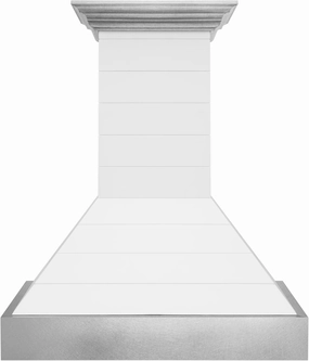 ZLINE 36 in. Wooden Wall Mount Range Hood in Rustic Shiplap Bright White Finish with Stainless Steel Accents (365WW-36)