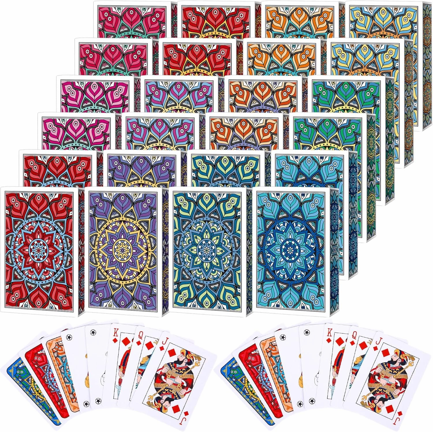 Zubebe 24 Decks of Nertz Card Game Bulk Standard Playing Cards with 12 Colors Mandalas Theme Playing Cards Multiplayer Solitaire Cards Compatible with Poker, Blackjack, Rummy, Go Fish, Bridge